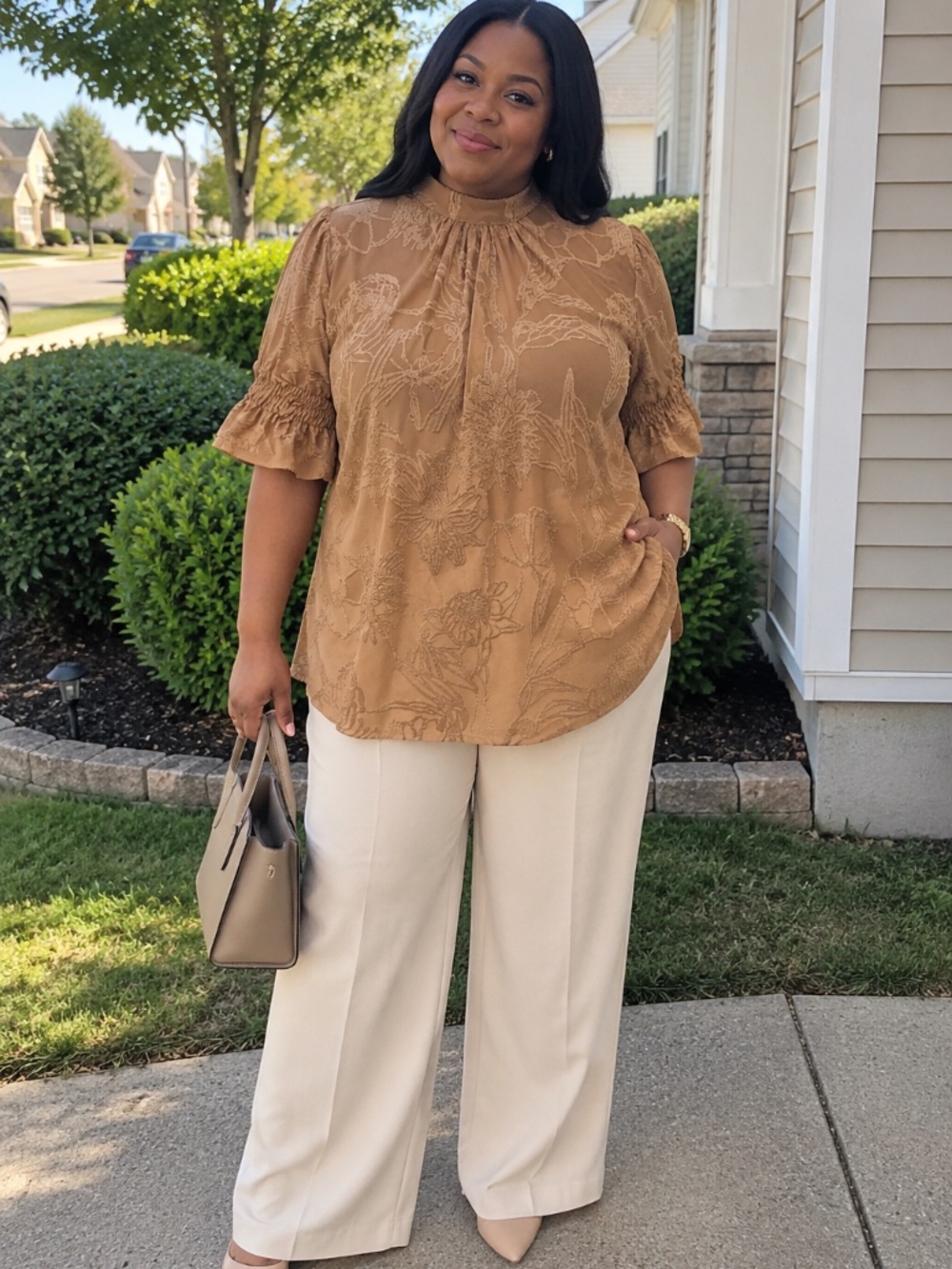 Caramel Floral Embroidered Top
